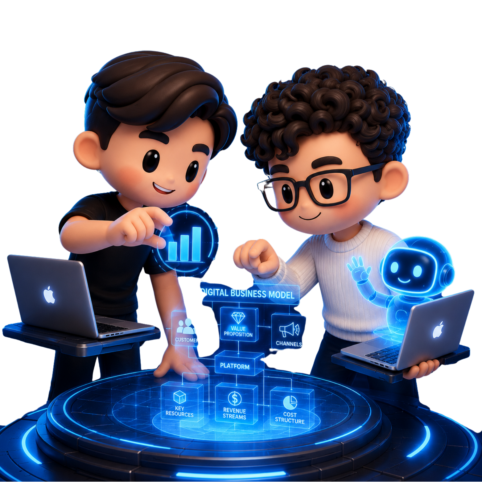 Ilustrace business balíčku s webem a AI chatbotem