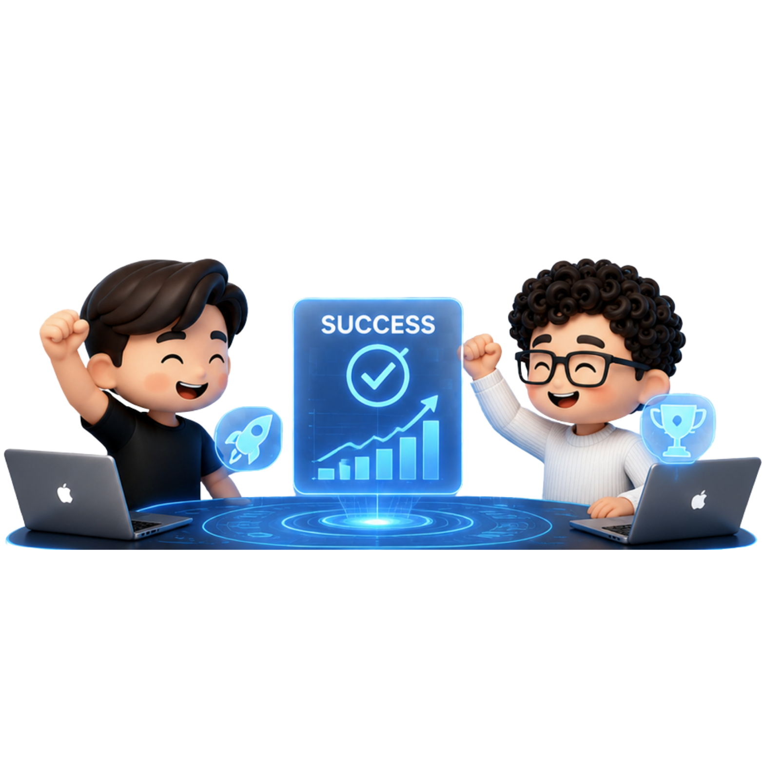 Sebastian a Tobias u digitální tabule s nápisem success